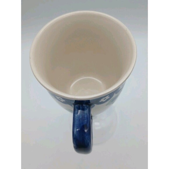 Polish Boleslawiec Green Blue Floral Mug Hand Painted 3.75” Tall - Picture 5 of 8